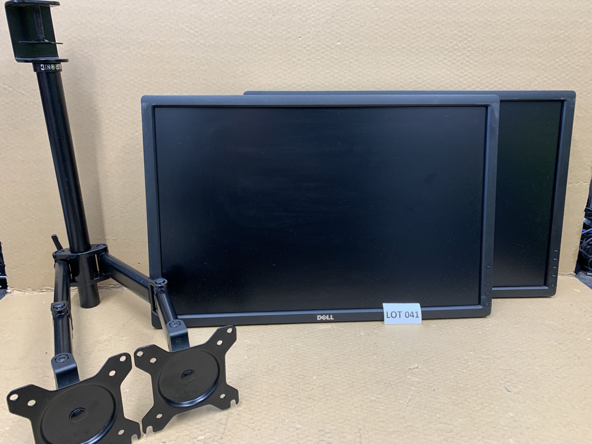 2 Dell U2412M 24in Monitors-1920x1200 resolution, DP, DVI-D and VGA with twin monitor desk mount.
