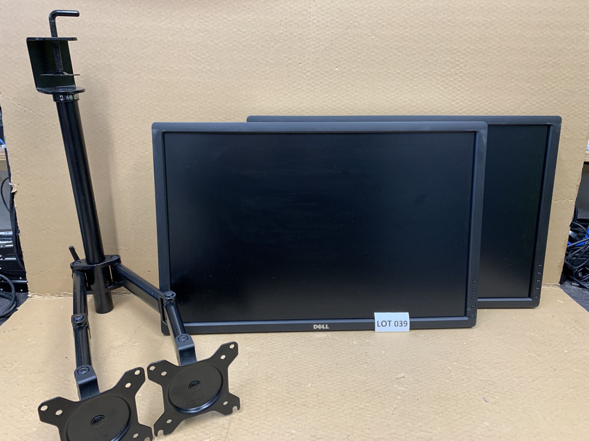 2 Dell U2412M 24in Monitors-1920x1200 resolution, DP, DVI-D and VGA with twin monitor desk mount.