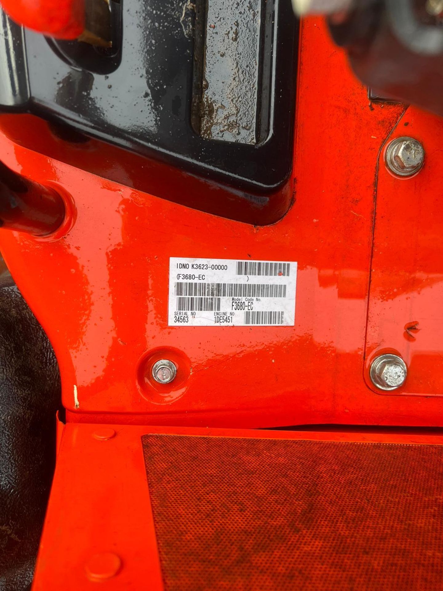 A Kubota F3680-EC 4WD Ride On Mower with 3 blade Mower Deck (one blade missing) and towing hitch, - Image 12 of 13