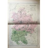 Coloured Antique Large Map Bedfordshire GW Bacon 1904.