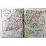 Coloured Antique Large Map South Hampshire GW Bacon 1904.