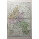 Coloured Antique Large Map Oxfordshire GW Bacon 1904.