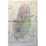 Coloured Antique Large Map Nottinghamshire GW Bacon 1904.