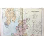 Coloured Antique Large Map Lancashire North GW Bacon 1904.