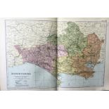 Coloured Antique Large Map Dorsetshire GW Bacon 1904.