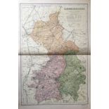 Coloured Antique Large Map Cambridgeshire GW Bacon 1904.