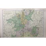 Coloured Antique Large Map Worcs & Glos North GW Bacon 1904.