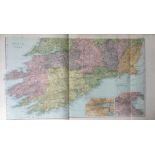 Rare Coloured Antique Large Map Ireland The South 1904