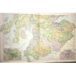 Rare Coloured Antique Large Map Southern Scotland GW Bacon 1904