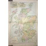 Coloured Antique Large Map Scotland GW Bacon 1904.