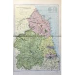 Coloured Antique Large Map Northumberland GW Bacon 1904.