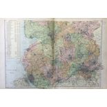 Coloured Antique Large Map Lancashire South GW Bacon 1904.