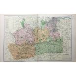 Coloured Antique Large Map County of Surrey GW Bacon 1904.