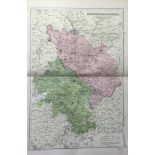 Coloured Antique Large Map Huntingdonshire GW Bacon 1904