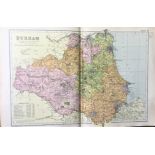 County of Durham Coloured Antique Large Map GW Bacon 1904