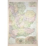 Rare Coloured Antique Large Map South East England GW Bacon 1904.