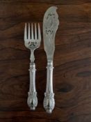 C 1900 Antique Fish Silver Plate Fish Servers and 6 Fish Forks