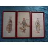 3 X Ryuko Tsutaya Watercolours - Japanese People in Traditional Dress - Signed