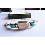 Artisan Sterling Silver Turquoise & Rose Quartz Bracelet