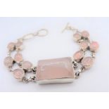 Artisan Sterling Silver Chunky Rose Quartz Bracelet 32 grams