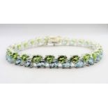 Sterling Silver 28 carat Peridot & Topaz Two Row Tennis Bracelet (50 gemstones) 'NEW with Gift B...