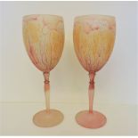 Pair Venetian Murano Hand Blown Wine Glasses 22cm Tall