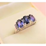 Sterling Silver 3 carat Sapphire & Diamond Ring 'NEW with Gift Pouch'