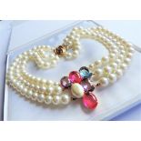 17 Inch Triple Strand Peal Necklace 10mm Pearls with Gift Box