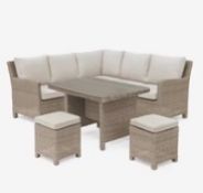John Lewis Rye 7-Seater Corner Garden Sofa with Dining / Lounging Table & 2 Footstools Set, Natur...