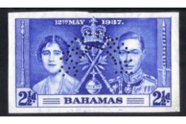 BAHAMAS 1937 George VI Coronation imperforate set of three on gummed watermarked paper each perfo...