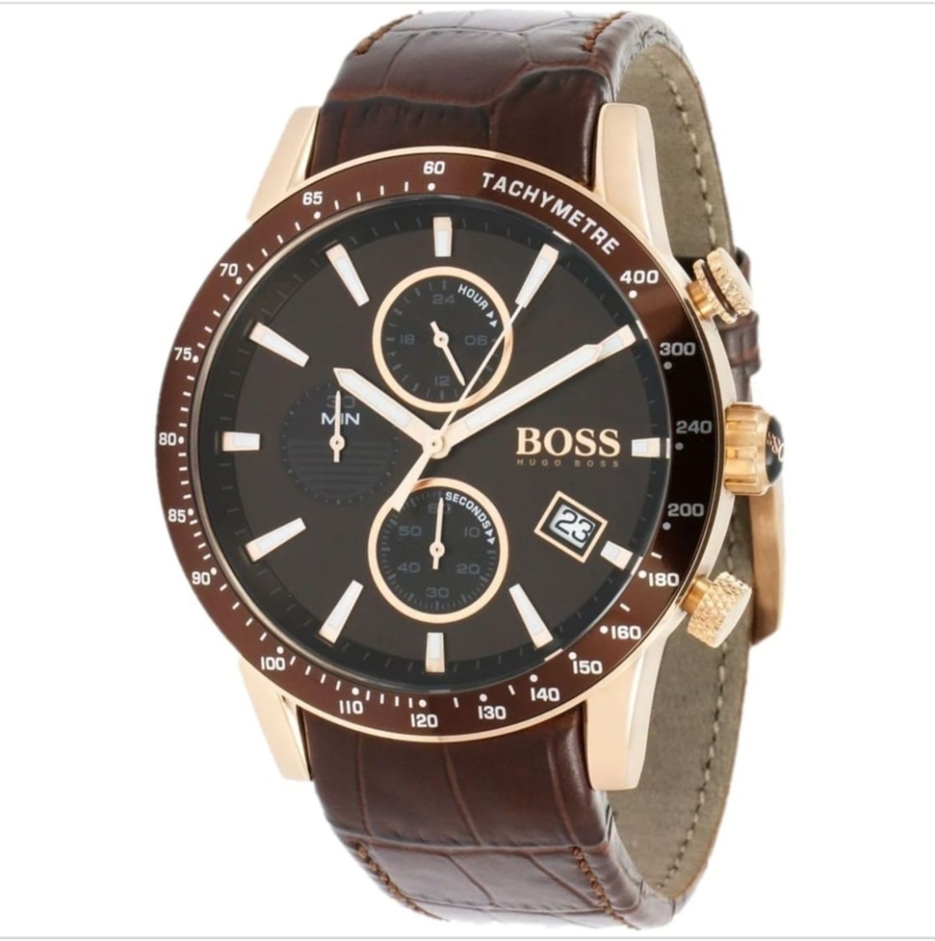 Hugo Boss 1513392 Men's Rafale Brown Leather Strap Chronograph Watch - Image 4 of 7