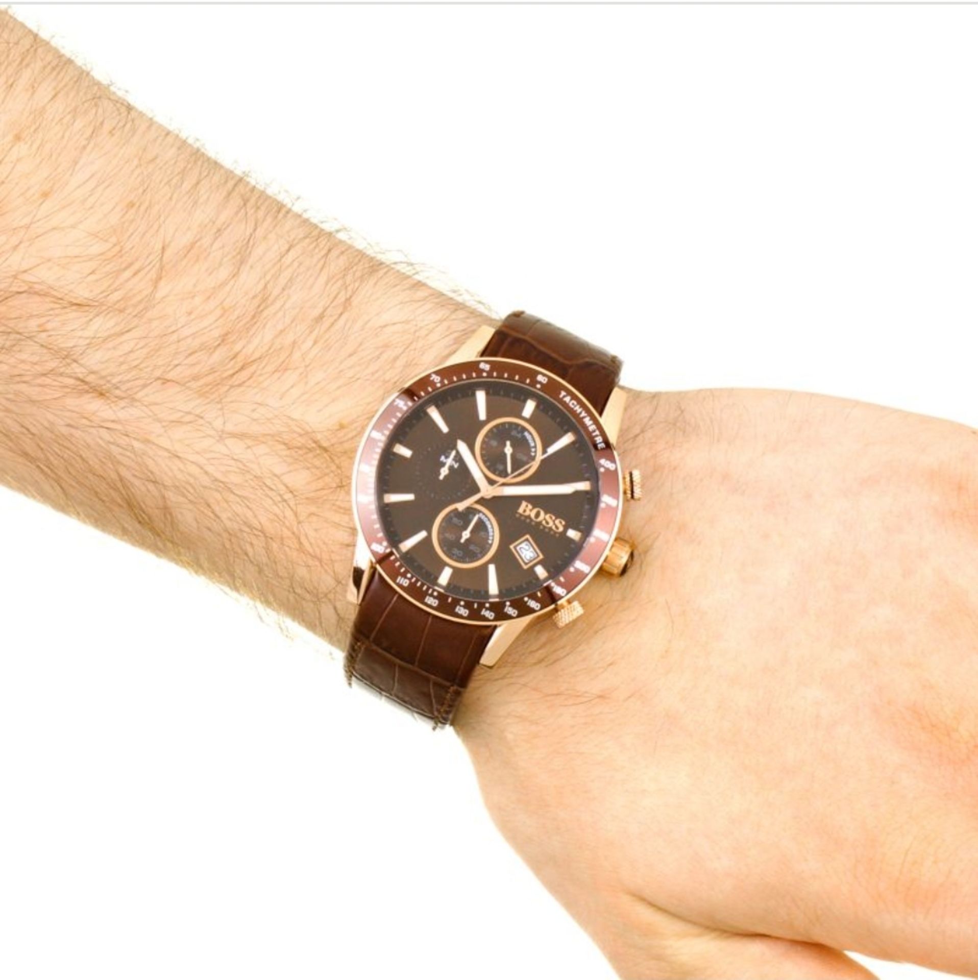 Hugo Boss 1513392 Men's Rafale Brown Leather Strap Chronograph Watch - Image 3 of 7