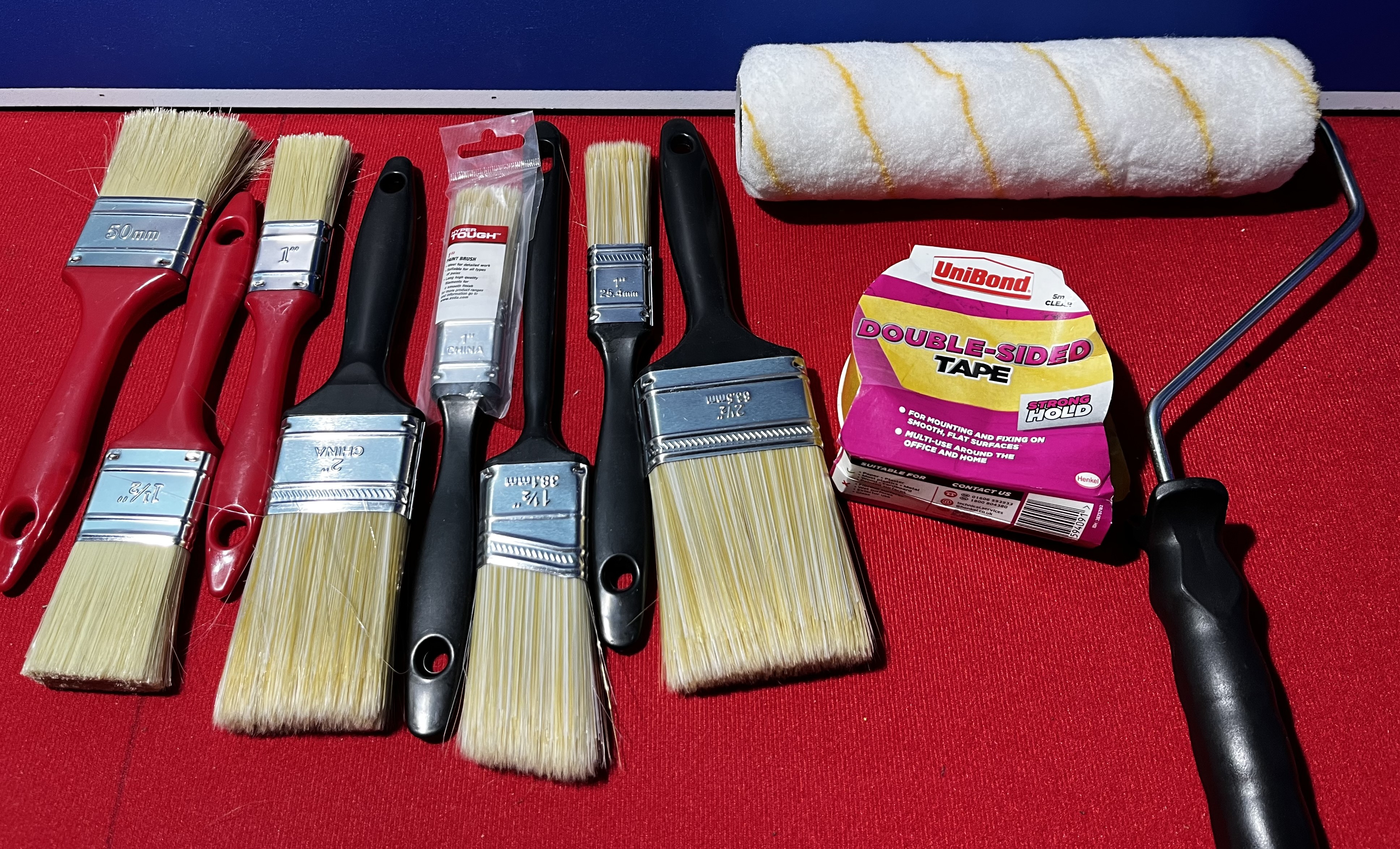 K1/B - Job Lot New Paint Brushes, Unibond Tape & Paint Roller