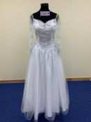 Prom Dress White Size 6 to 8. Satin/Lace with Lace Sleeves