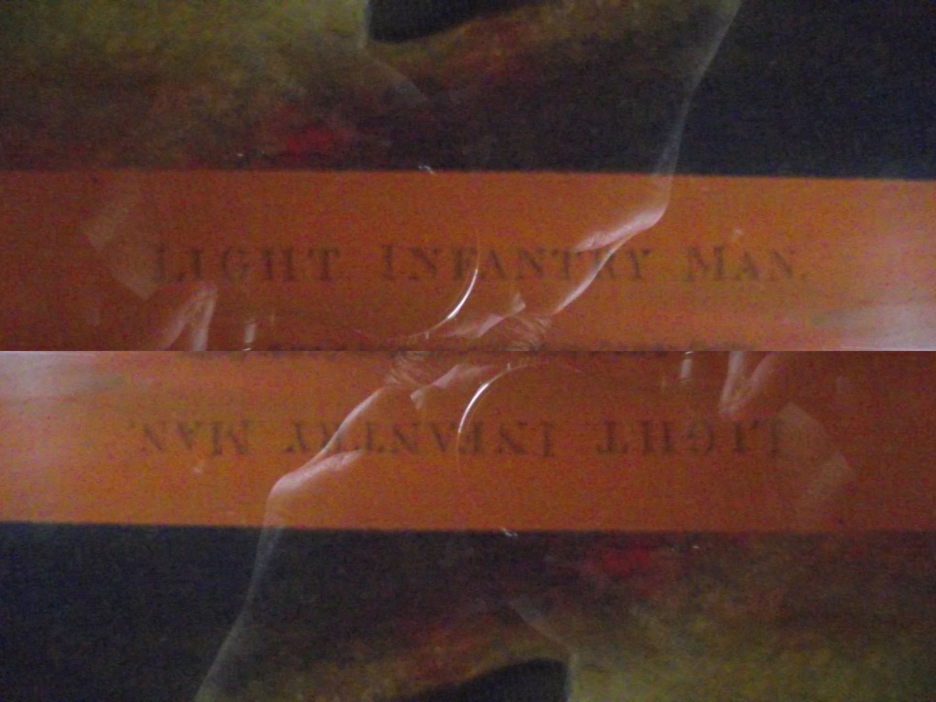 Pair of reverse painted engravings - "Light Infantry Man" & "Light Horseman" H. Bunbury - - Image 7 of 28