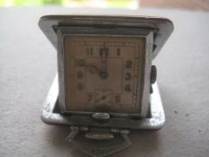 Vintage Enamel Mounted EPNS Miniature Travelling Clock
