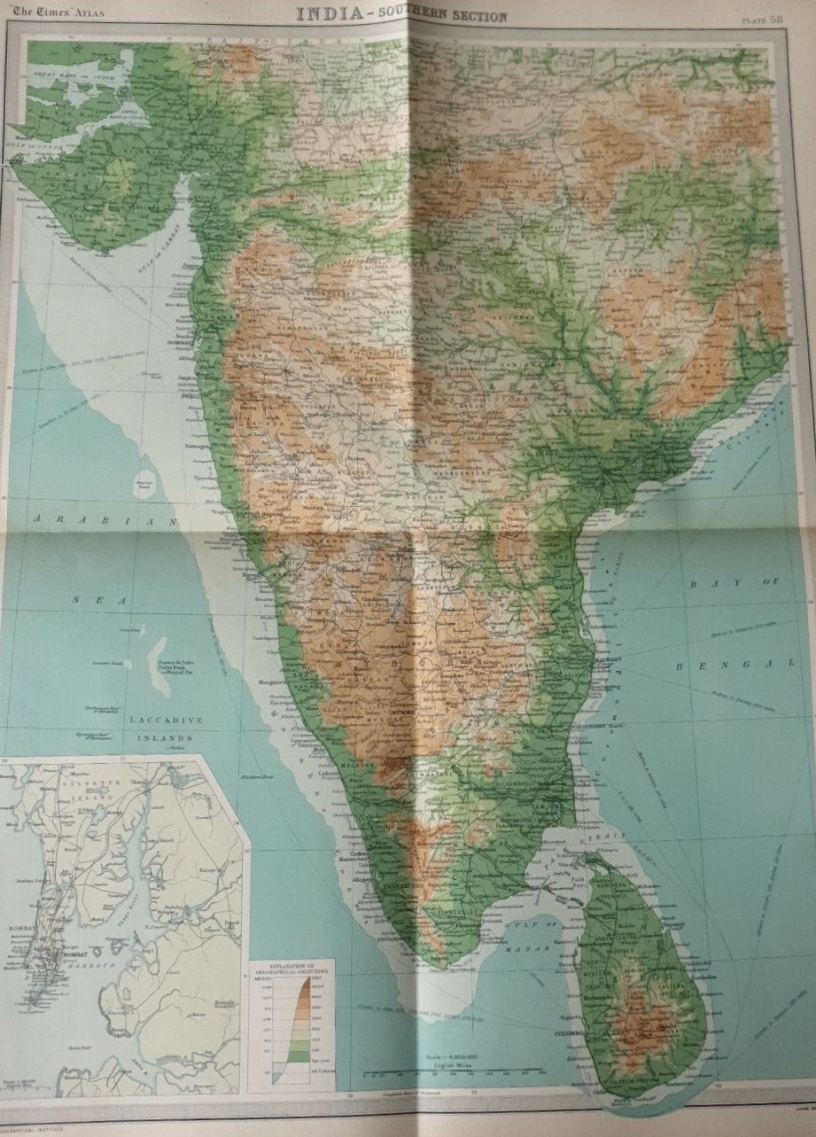 Antique Map India Southern Section Ceylon Sri Lanka.
