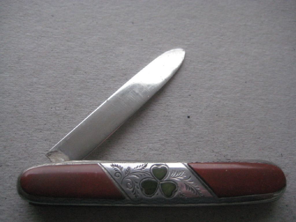 Rare Victorian Connemara Stone Hafted Silver Bladed Folding Fruit Knife - Image 2 of 11