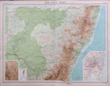 Antique Coloured Map Australia New South Wales Sydney Canberra.