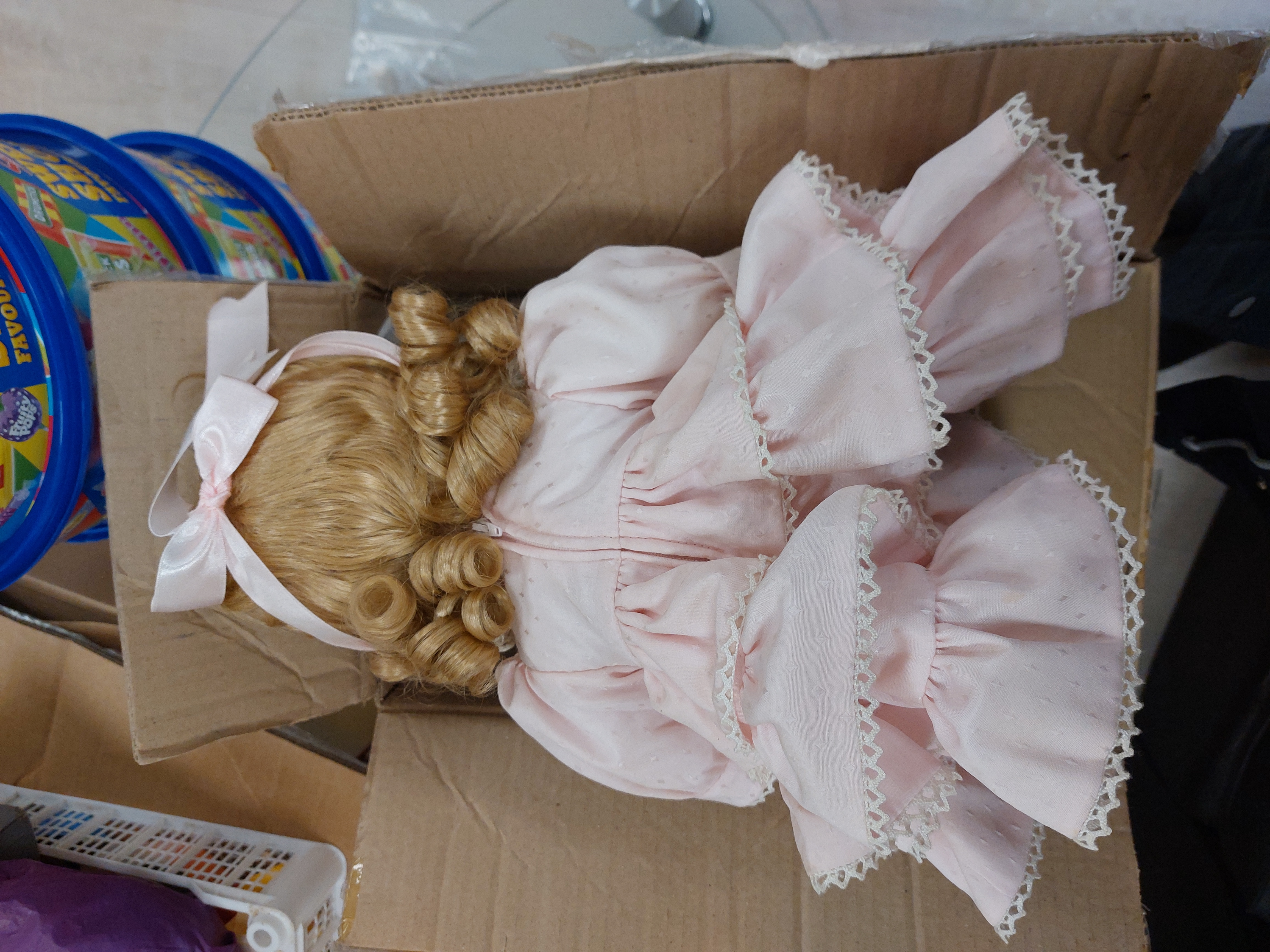 Vintage China doll in pink dress - Image 3 of 4