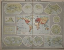 Antique Coloured Detailed The World Cartography Wheel Map.
