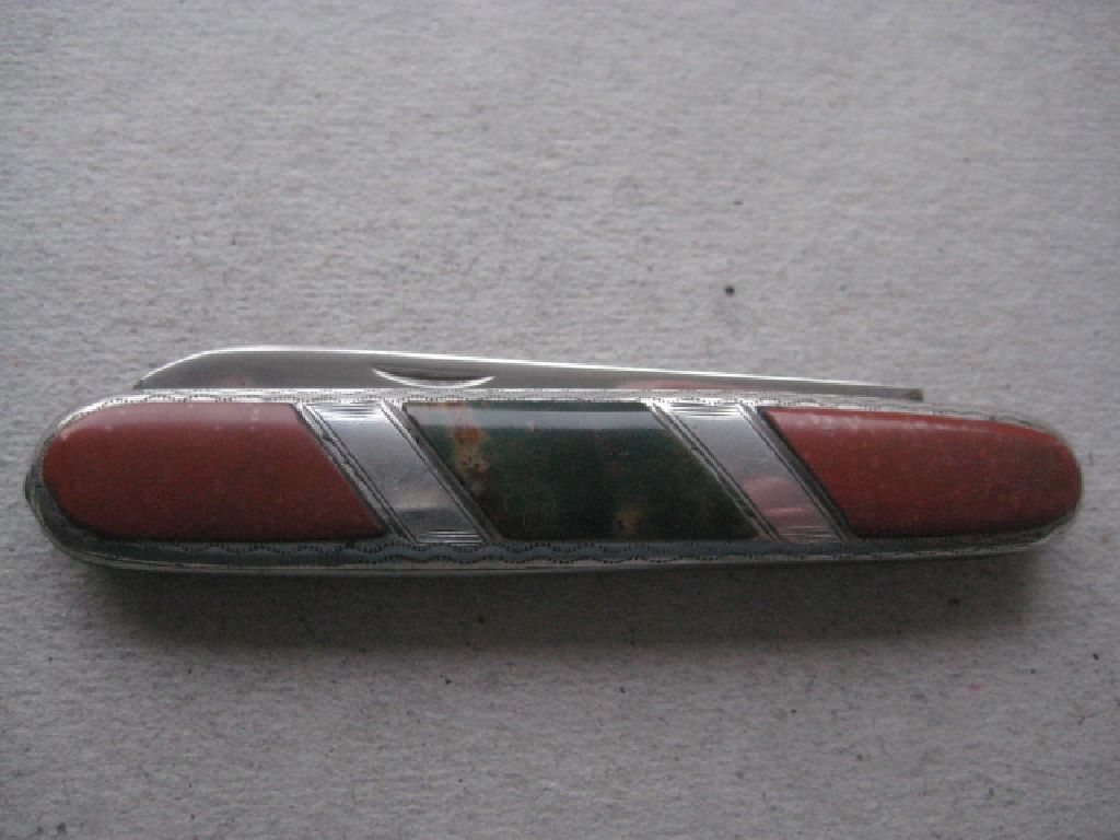 Rare Victorian Connemara Stone Hafted Silver Bladed Folding Fruit Knife - Image 10 of 11