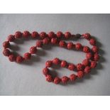 Vintage Carved Chinese Cinnabar Bead Necklace