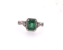 Certified 2.30 tctw Natural Emerald and Diamonds 18K White Gold Ring