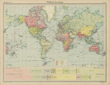Antique Map Political & Colonial British Empire French Portuguese.