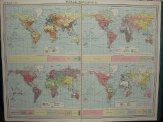 Antique Coloured Map World Population Races, Regions Languages.