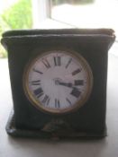 Vintage Swiss Made 8 Day Green Leather Travel Clock