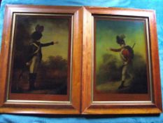 Pair of reverse painted engravings - "Light Infantry Man" & "Light Horseman" H. Bunbury -