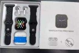 T55 + Pro Smart Watch Earbud Gift Set Ip67 Full Touch Watch Fitness Tracker