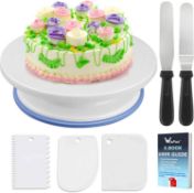 Wisfox Rotating Cake Decorating Plate With 2 Angled Palette Knife Set, Icing